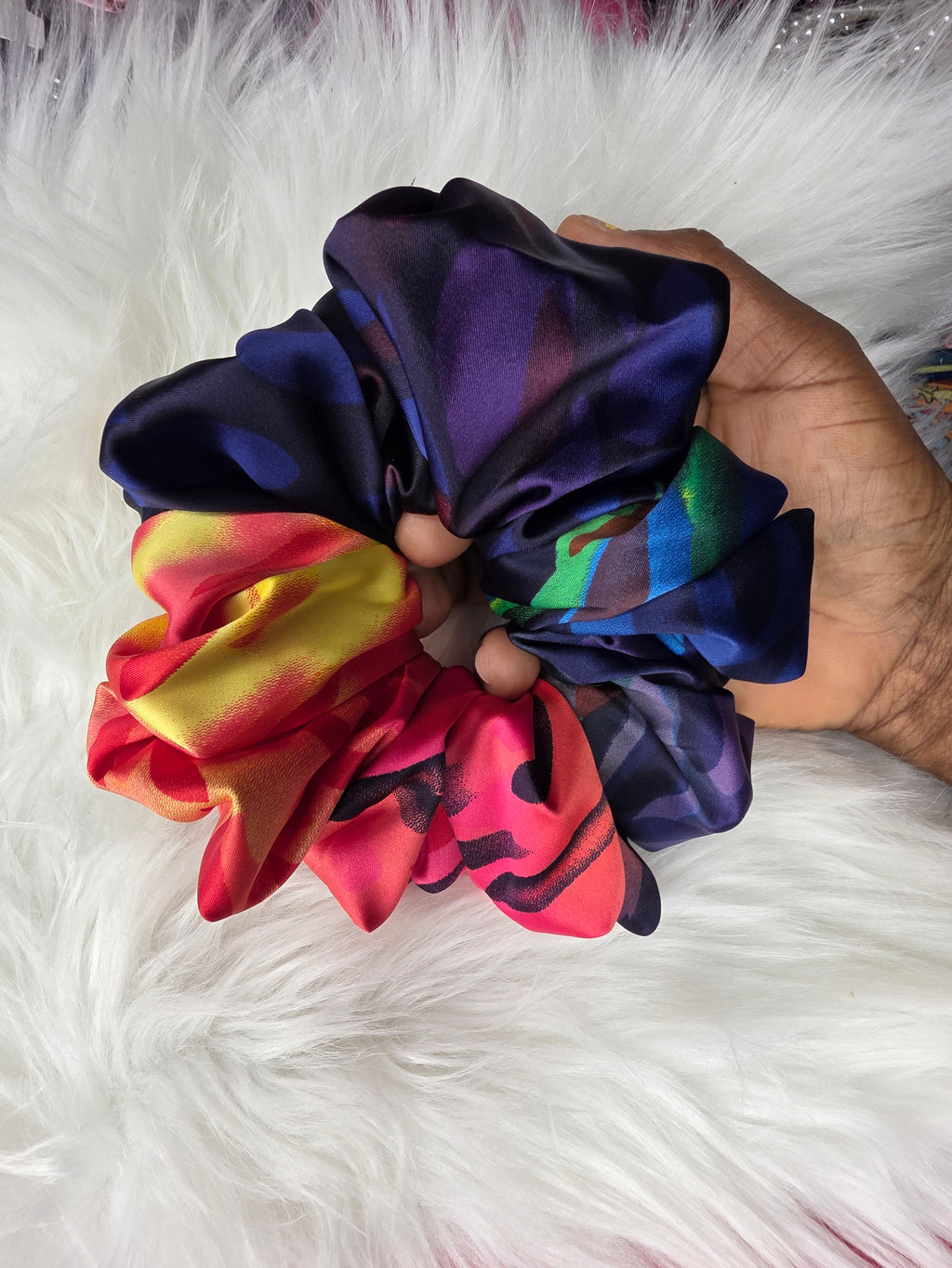 Abstract Rainbow Satin Scrunchie