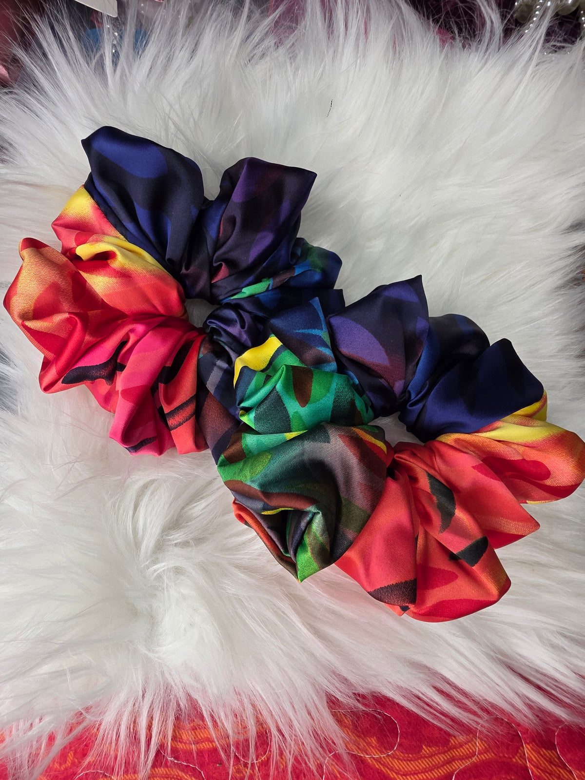 Abstract Rainbow Satin Scrunchie