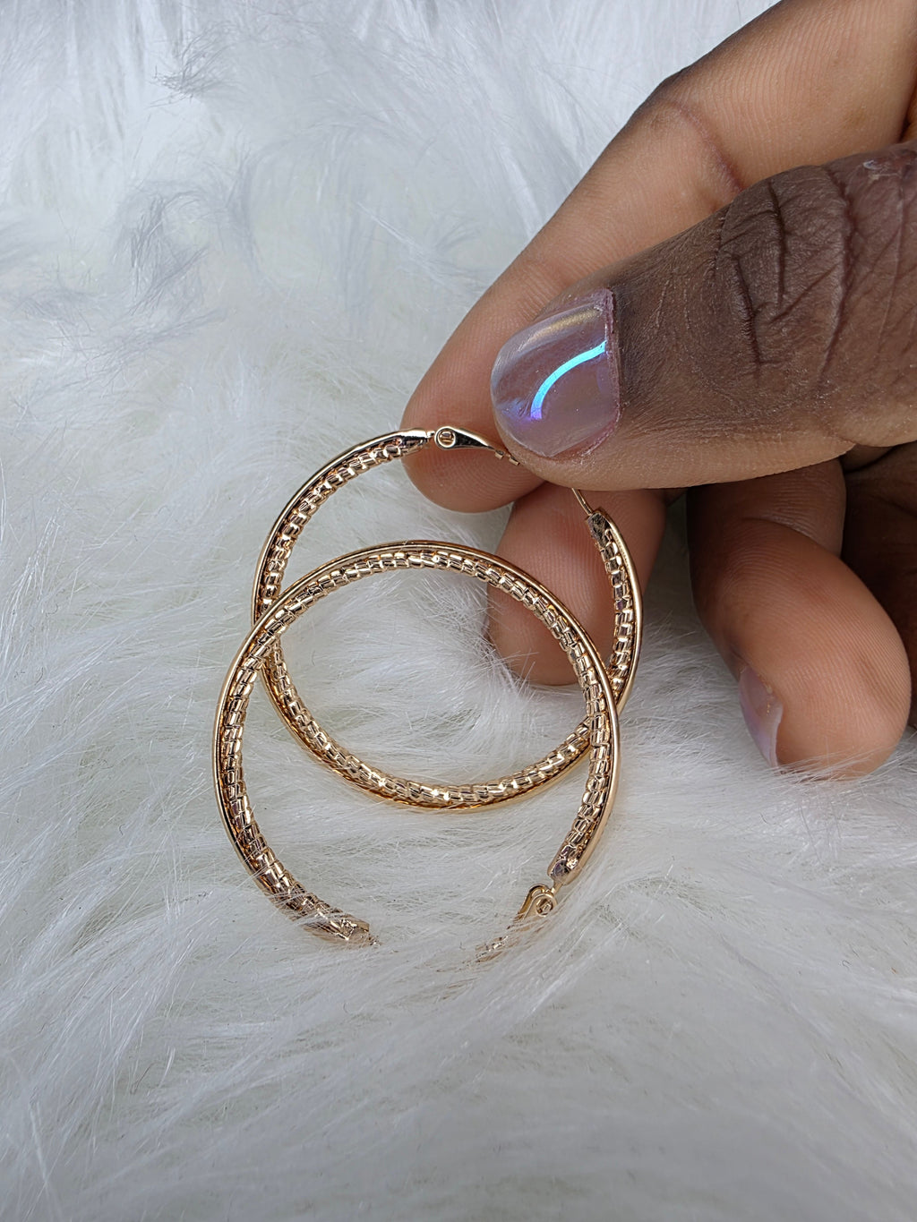 Grid Mesh Gold Hoops