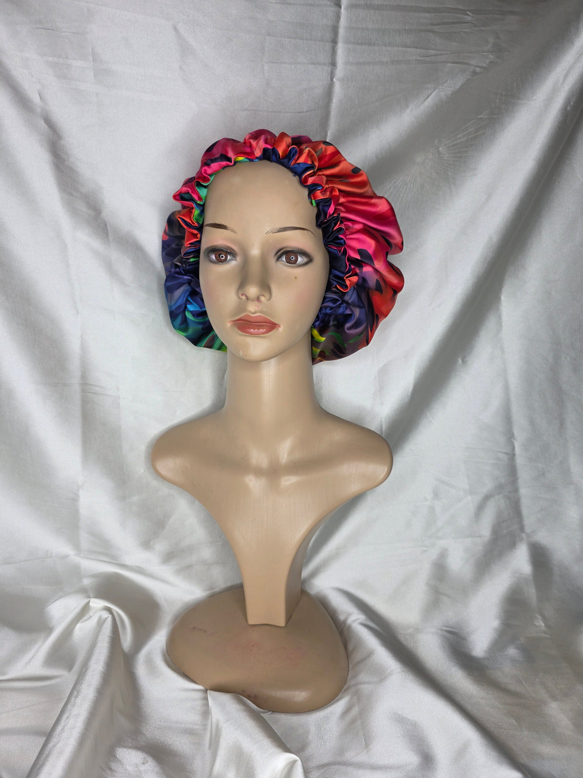 Peacock Multicolored Satin Bonnet