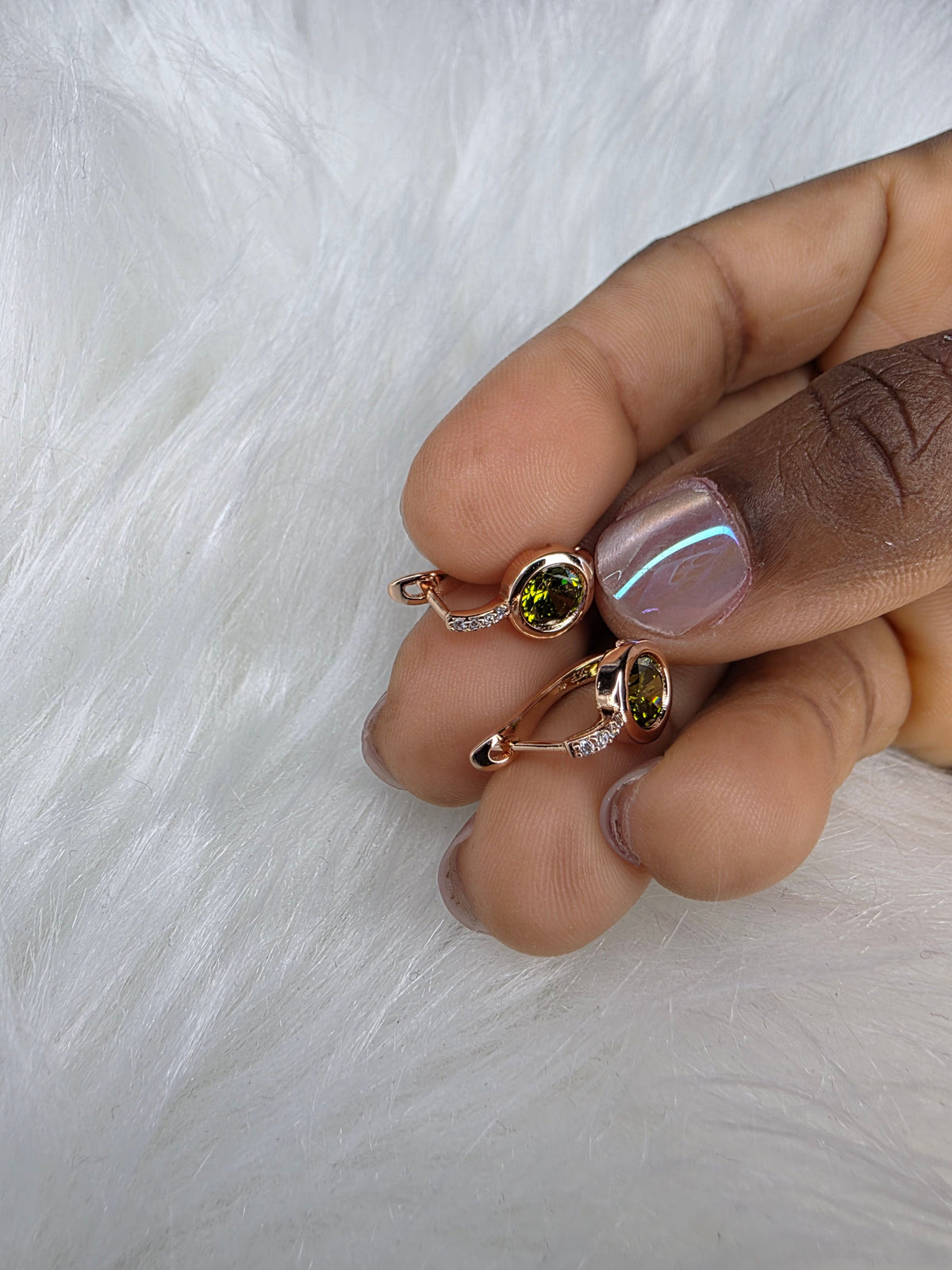 Olive Bezel Gemstone Drop Earrings