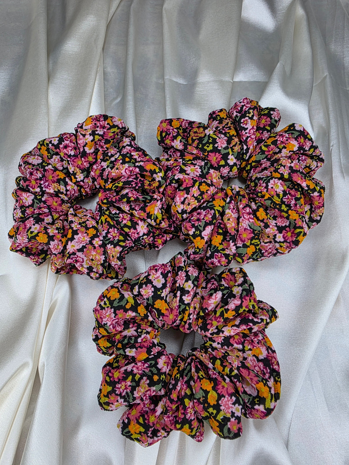 Jumbo Tropical Floral Satin Scrunchie