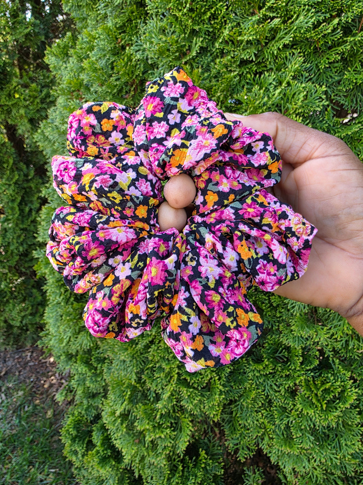Jumbo Tropical Floral Satin Scrunchie