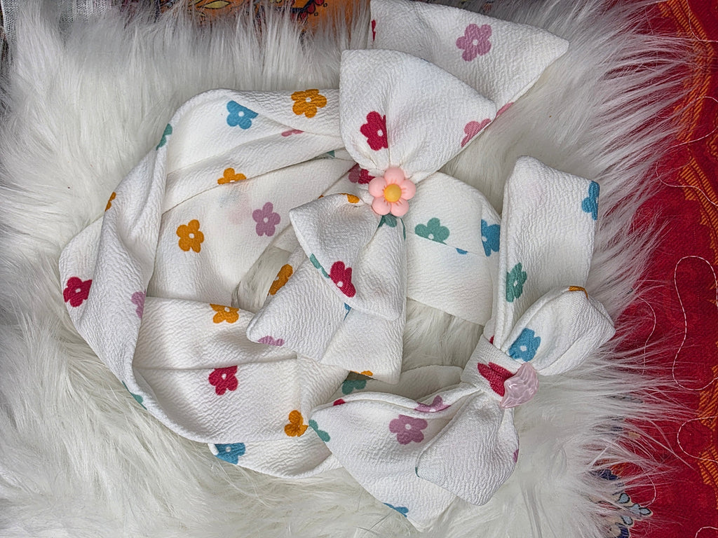 Floral Bow Waffle-Knit Headband Set